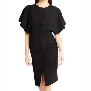 Black Halo. Holland Flutter-sleeve Button-down Midi Dress.